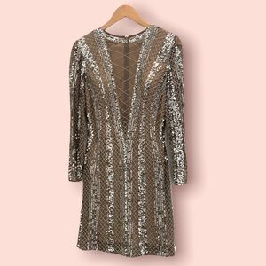 Sequined long sleeve mini cocktail dress *prom* *formal* hand embellished